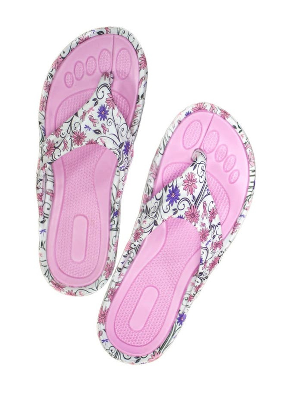 Copied - GreaterGood Women's 6 Fancy Flower and Ribbon Pink and White Flip Flops